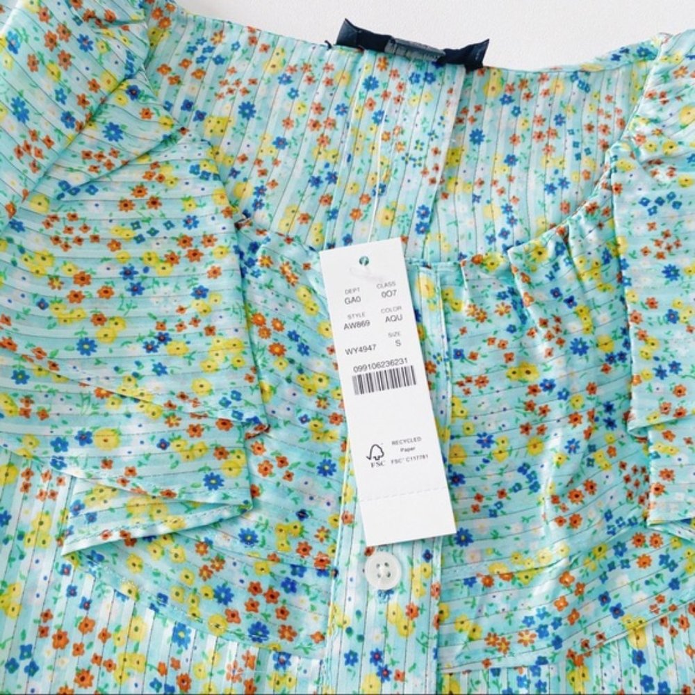 J. Crew | Ruffle Top In Field Day Print Aqua Small Ditsy Floral Mint New Viscose - Picture 13 of 15